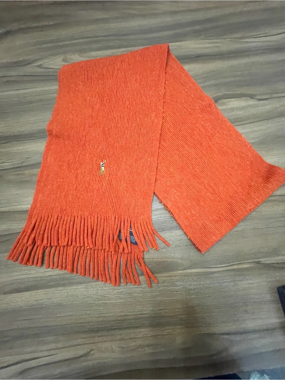 Ralph Lauren Coral-Orange Merino Wool Fringed Preppy Scarf Unisex